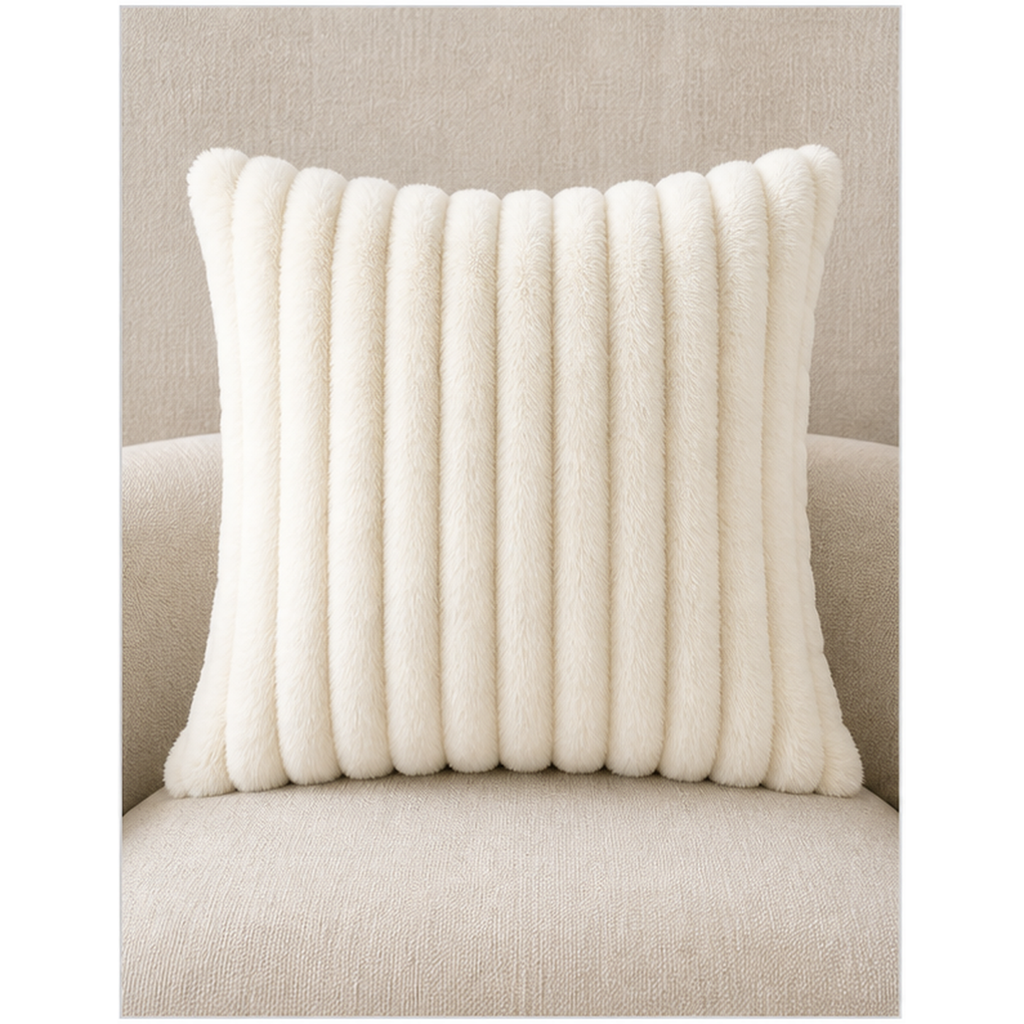 Cozy Haven Ivory Ribbed Plush Throw Pillow Cover - 45 x 45 cm - Ivory - 45 x 45 cm