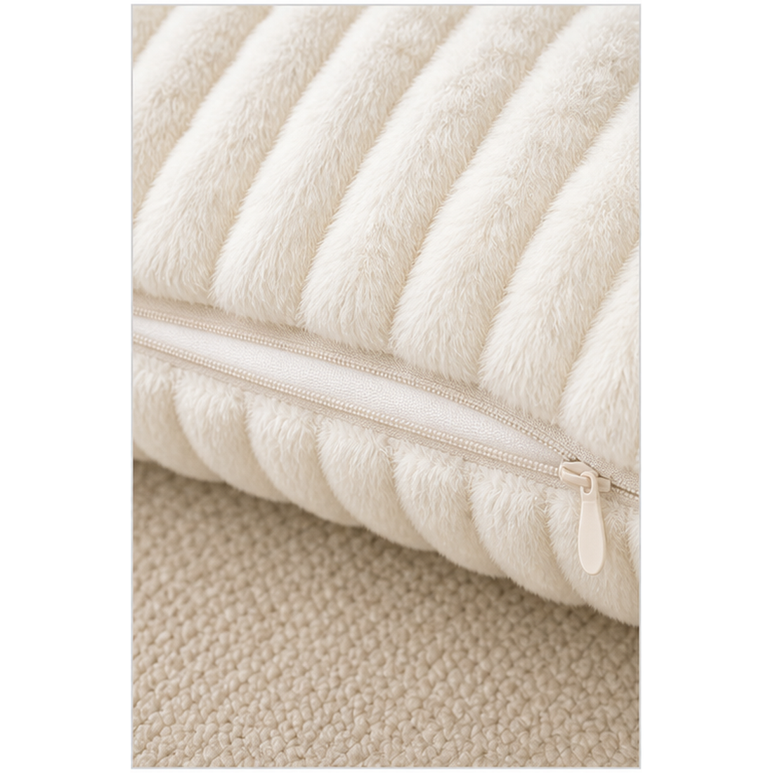 Ivory Ribbed Plush Throw Pillow Cover - 45 x 45 cm