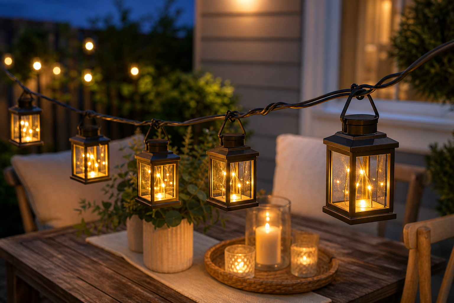 Cozy Haven Lantern Solar String Lights - Lantern Solar String Lights - supplemental close table detail scene
