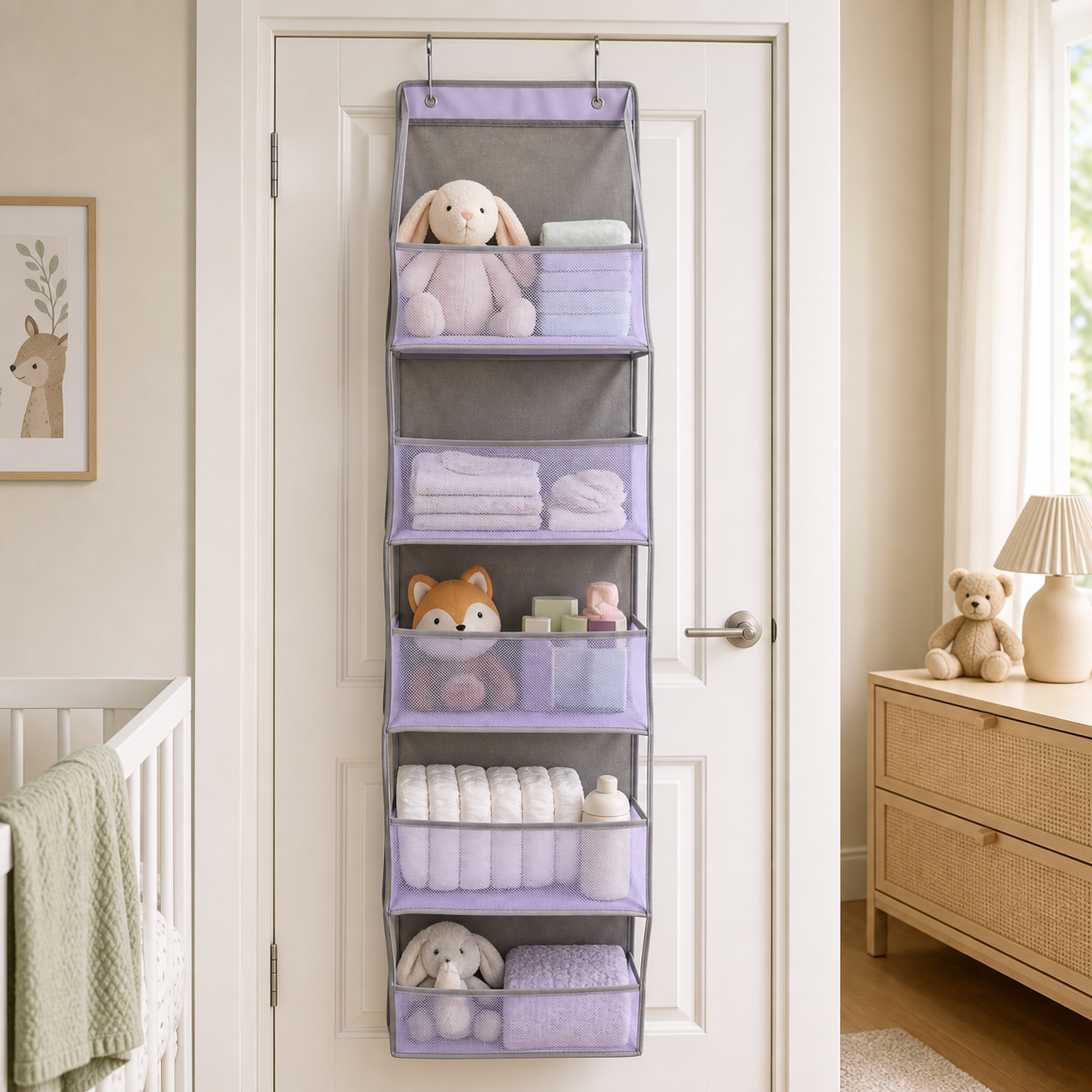 Cozy Haven Over-Door Nursery Pocket Organizer - Lavender 5-Pocket Single