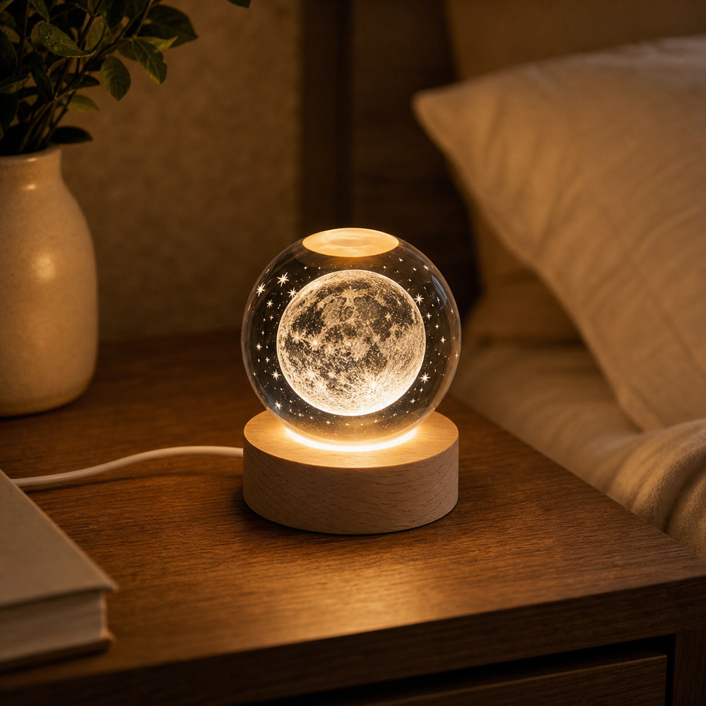 Cozy Haven Mini Crystal Ball Night Light styled lighting view 6 for Moon / USB Plug
