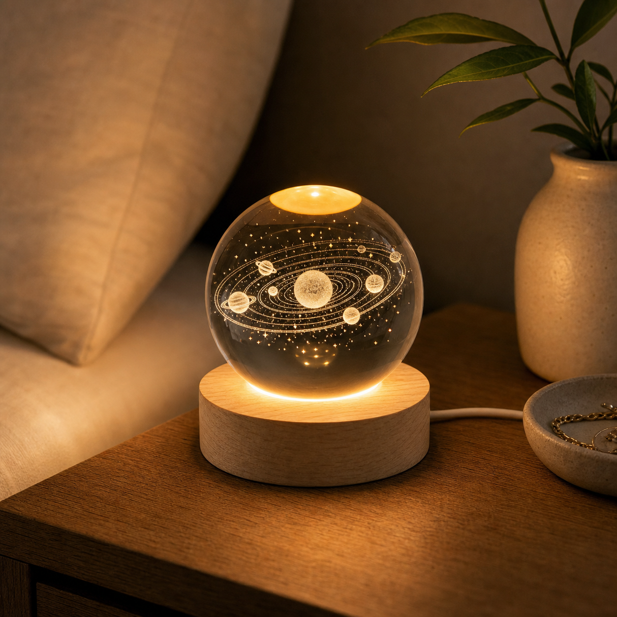 Cozy Haven Mini Crystal Ball Night Light styled lighting view 7 for Solar System / USB Plug