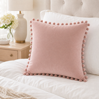 Cozy Haven Pom-Pom Velvet Pillow Cover - Blush Pink / 45 x 45 cm, Blush Pink / 40 x 40 cm