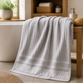 Cozy Haven Ribbed Stonewashed Cotton Bath Towel - Light Grey