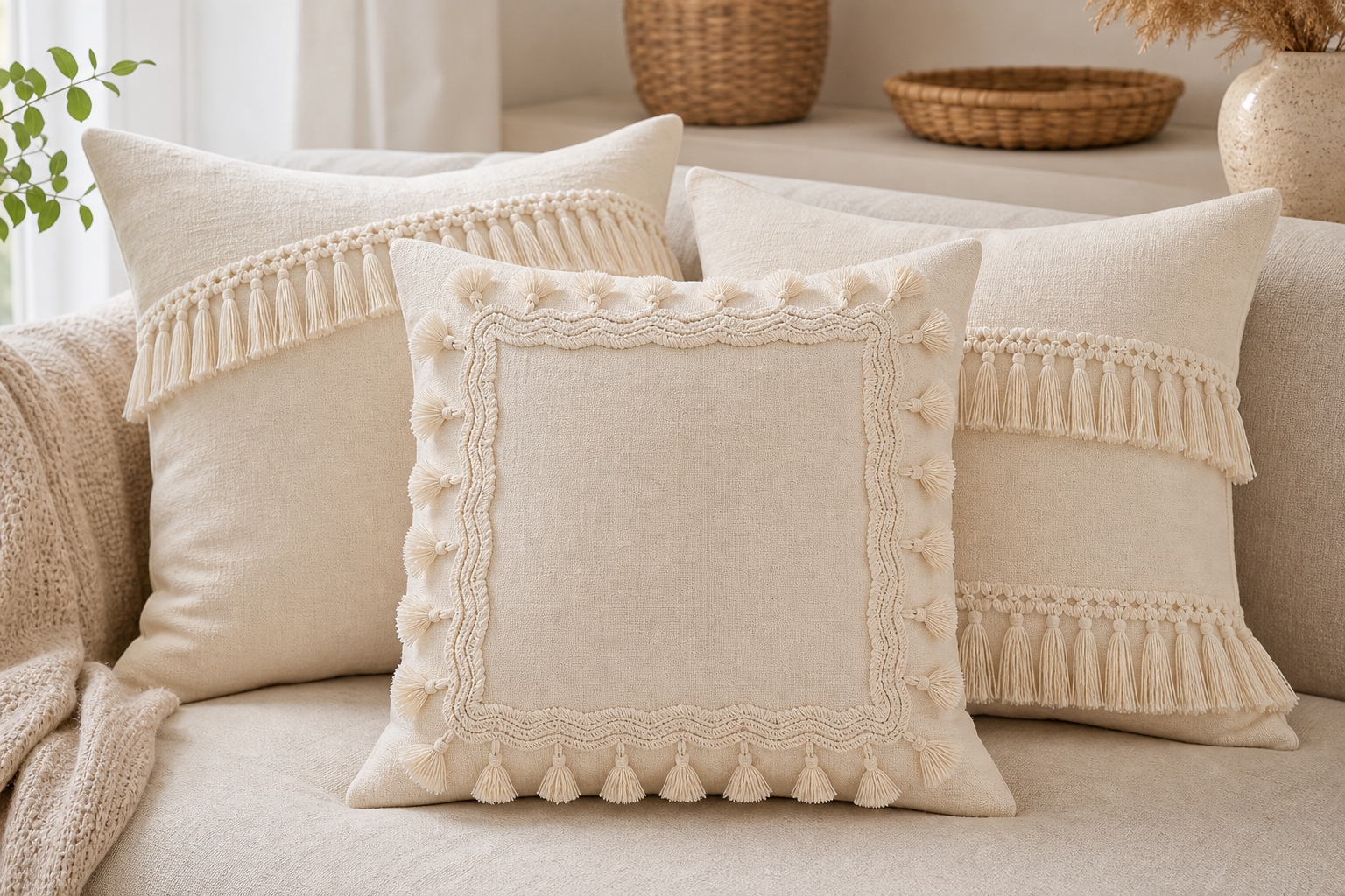 Cozy Haven Linen-Look Tasselled Pillow Cover lifestyle image 2