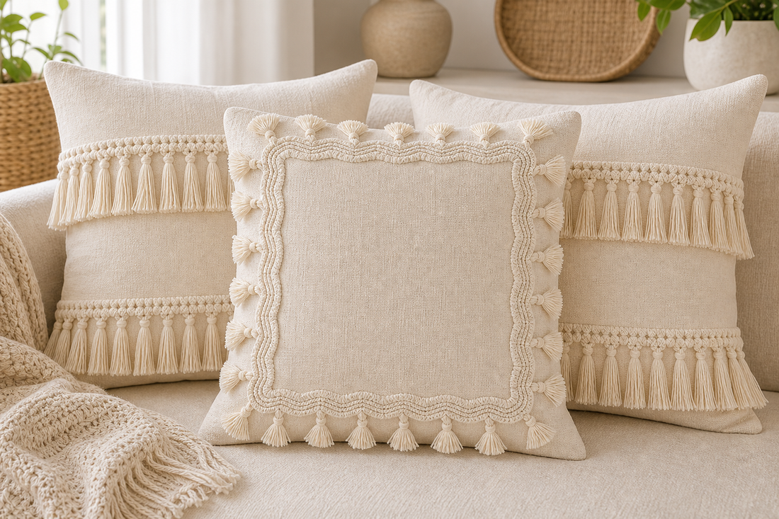 Cozy Haven Linen-Look Tasselled Pillow Cover - 45 x 45 cm