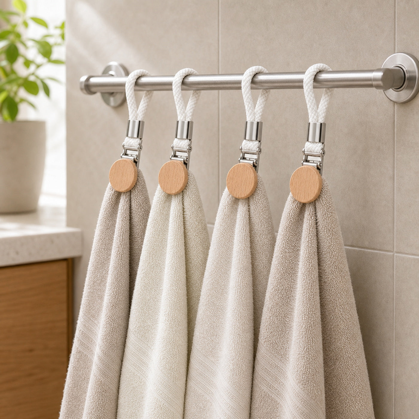 Cozy Haven Loop Towel Clip Holder - 4 piece white lifestyle