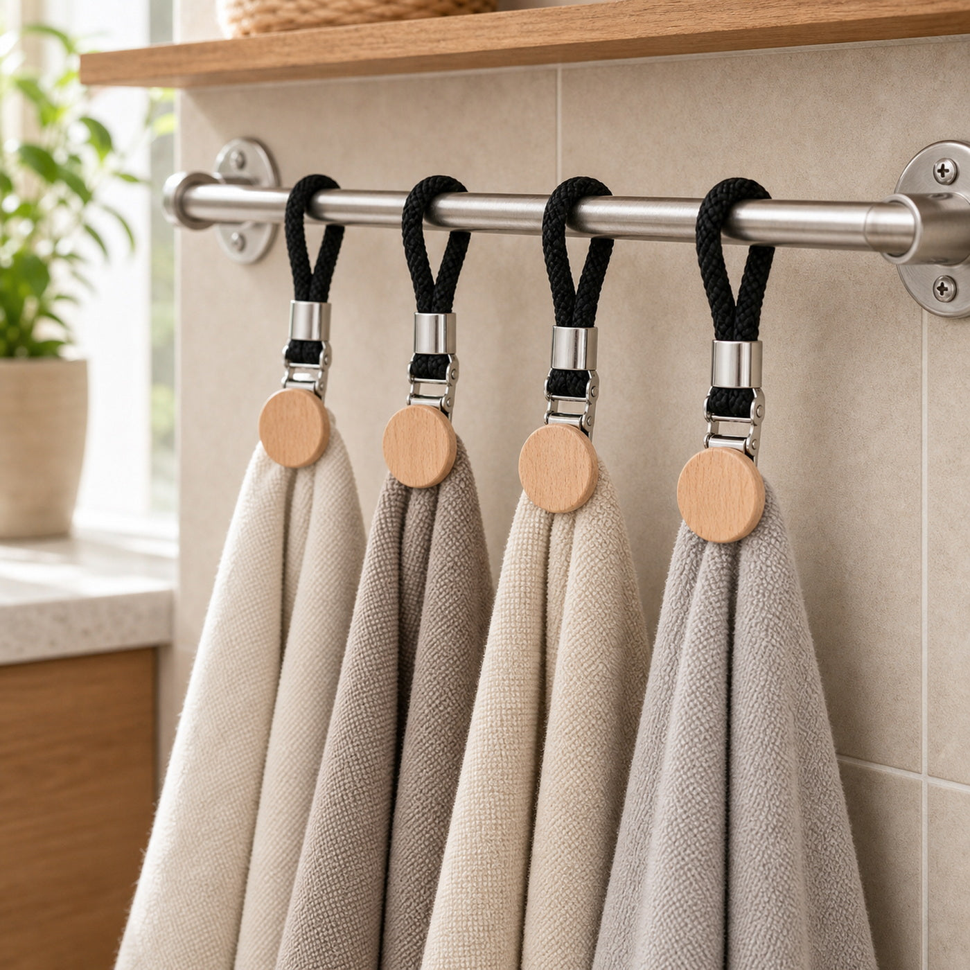 Cozy Haven Loop Towel Clip Holder - 4 piece black lifestyle