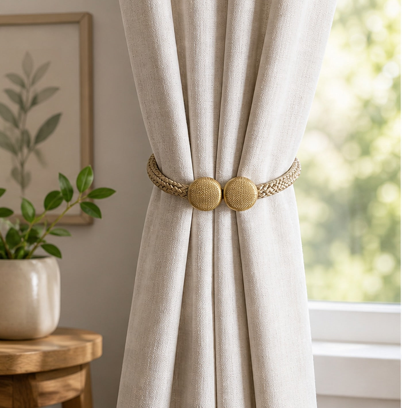 Cozy Haven Magnetic Curtain Tieback Clips - Beige Rope Clips - Selected Pair