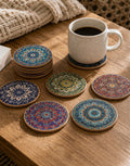 Cozy Haven Mandala Wooden Coaster Set lifestyle image 1