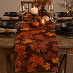 Cozy Haven Maple Leaf Autumn Table Runner - 150 x 33 cm dining table view