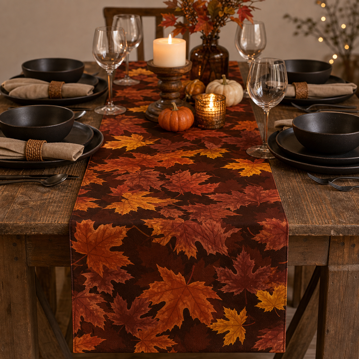 Cozy Haven Maple Leaf Autumn Table Runner - maple leaf autumn table runner dining table lifestyle
