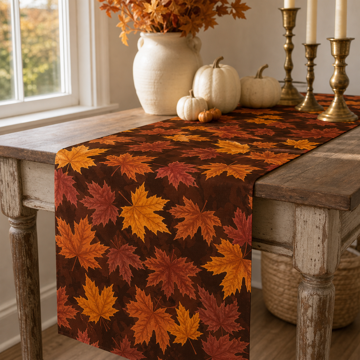 Cozy Haven Maple Leaf Autumn Table Runner lifestyle image 2 for 180 x 33 cm