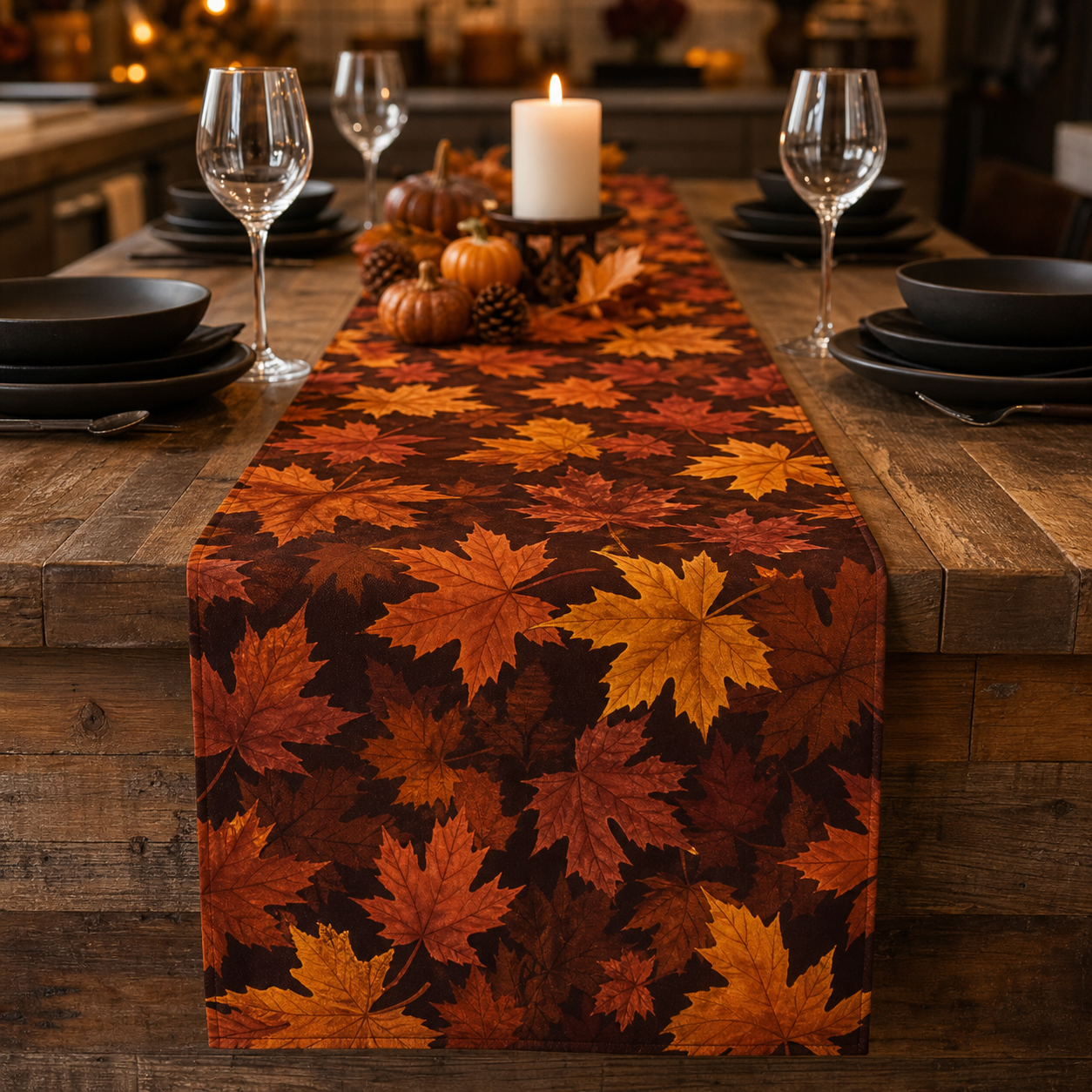 Cozy Haven Maple Leaf Autumn Table Runner lifestyle image 3 for 200 x 33 cm