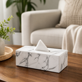 Cozy Haven Marble-Look Tissue Box Cover styled bathroom view 1