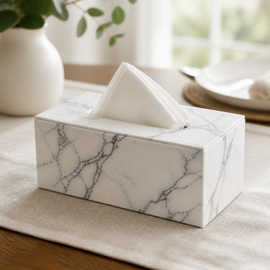 Cozy Haven Marble-Look Tissue Box Cover