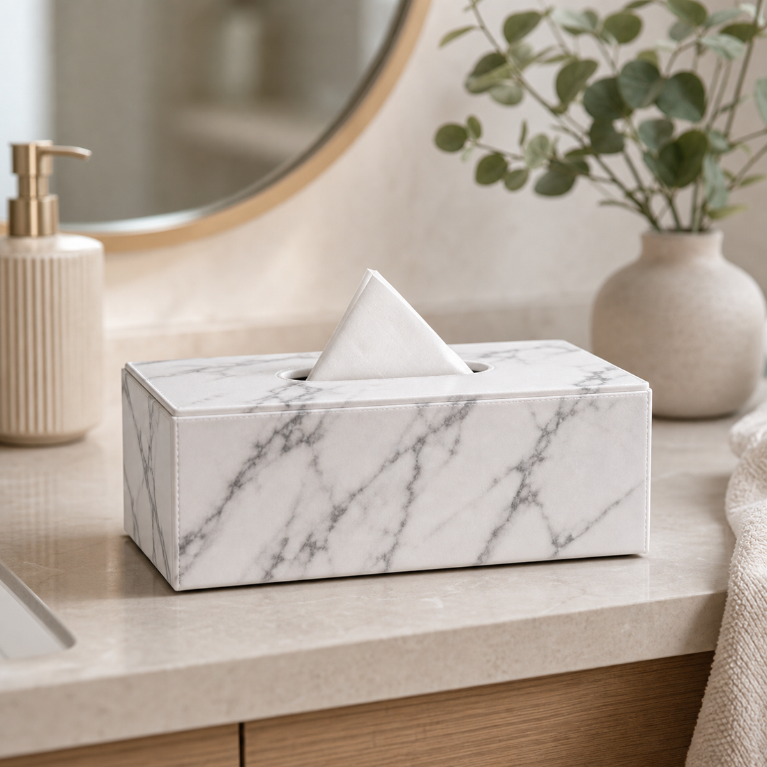 Cozy Haven Marble-Look Tissue Box Cover