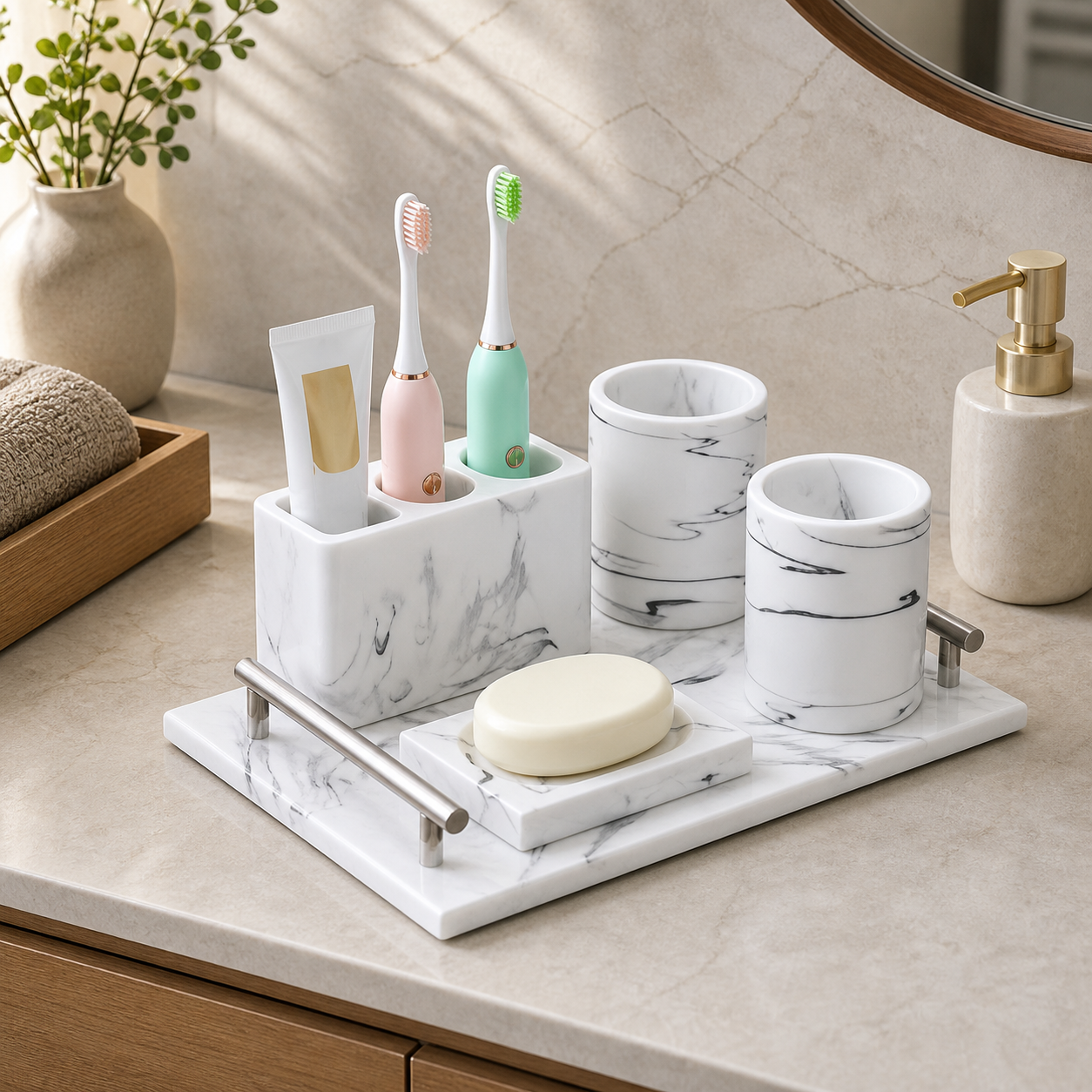 Cozy Haven Marble Resin Bathroom Accessories Collection lifestyle image 12