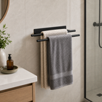 Cozy Haven No-Drill Towel Bar - black two-bar no-drill towel bar bathroom wall