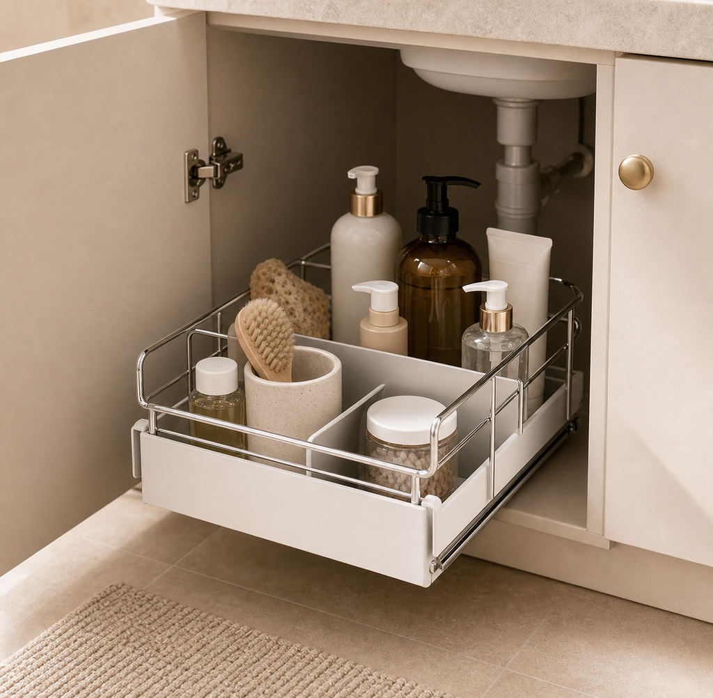 Cozy Haven Metal Under Sink Organizer styled kitchen view 1