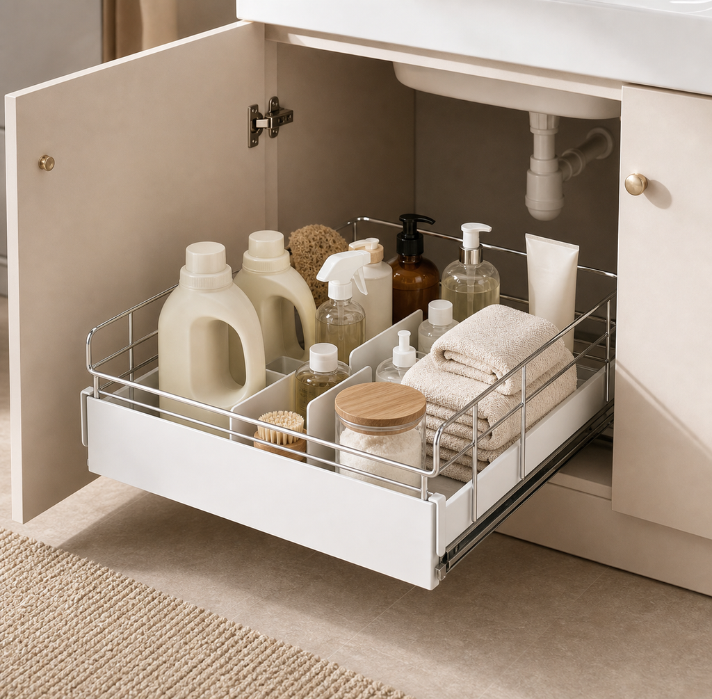 Cozy Haven Metal Under Sink Organizer styled kitchen view 2
