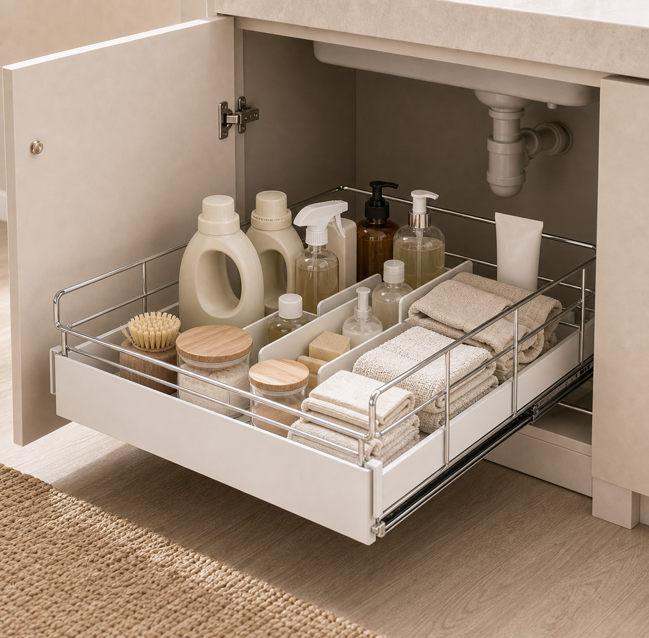 Cozy Haven Metal Under Sink Organizer styled kitchen view 3