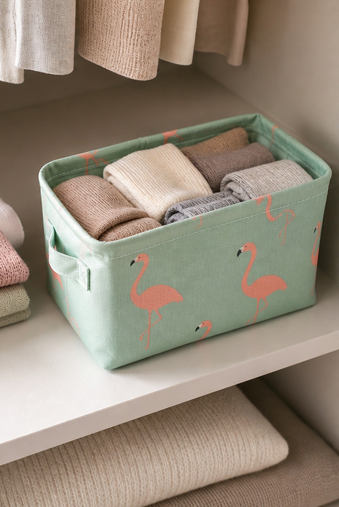 Cozy Haven Mint Flamingo Fabric Storage Bin - Mint Flamingo Bin - 1 Piece