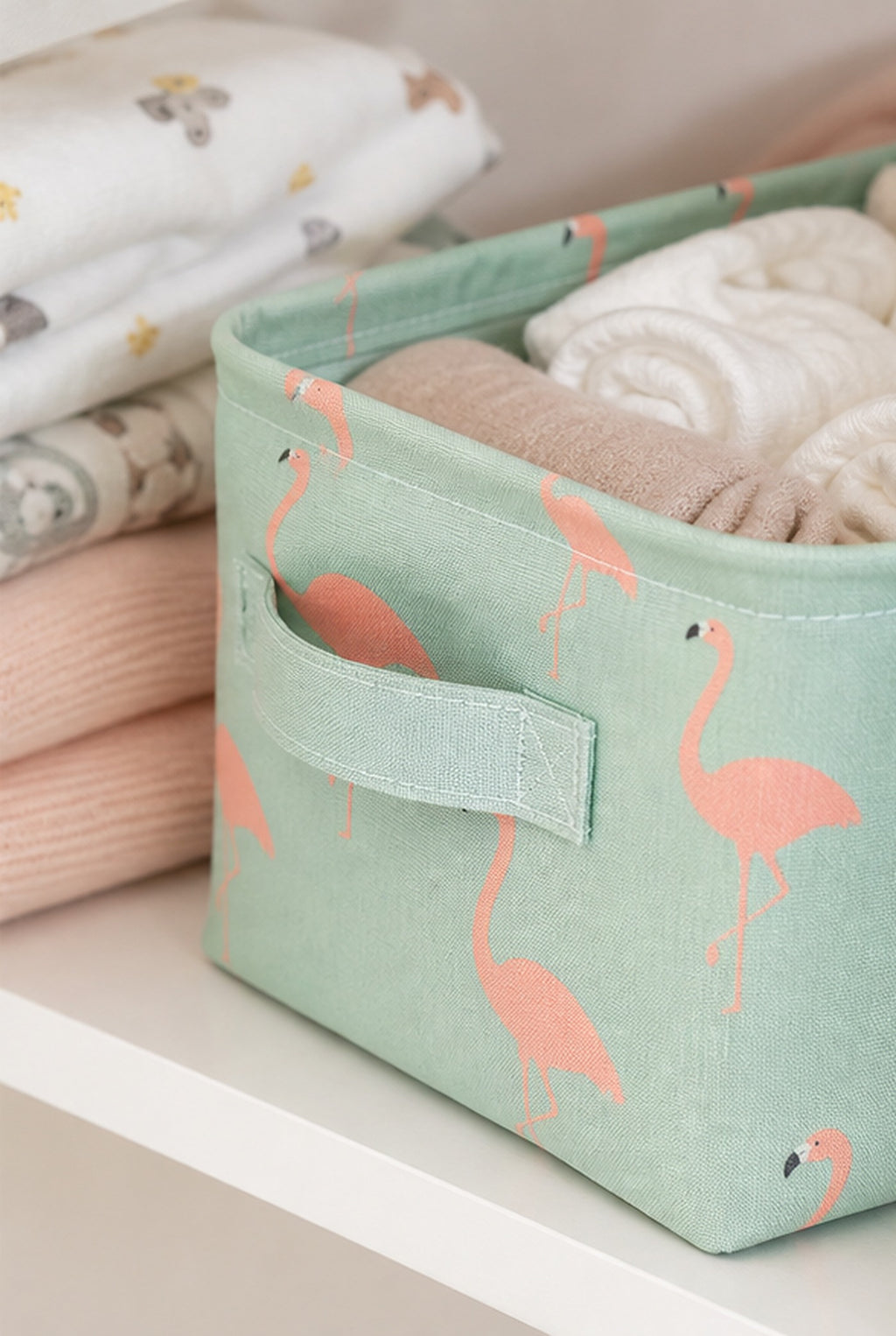 Cozy Haven Mint Flamingo Fabric Storage Bin lifestyle image 3