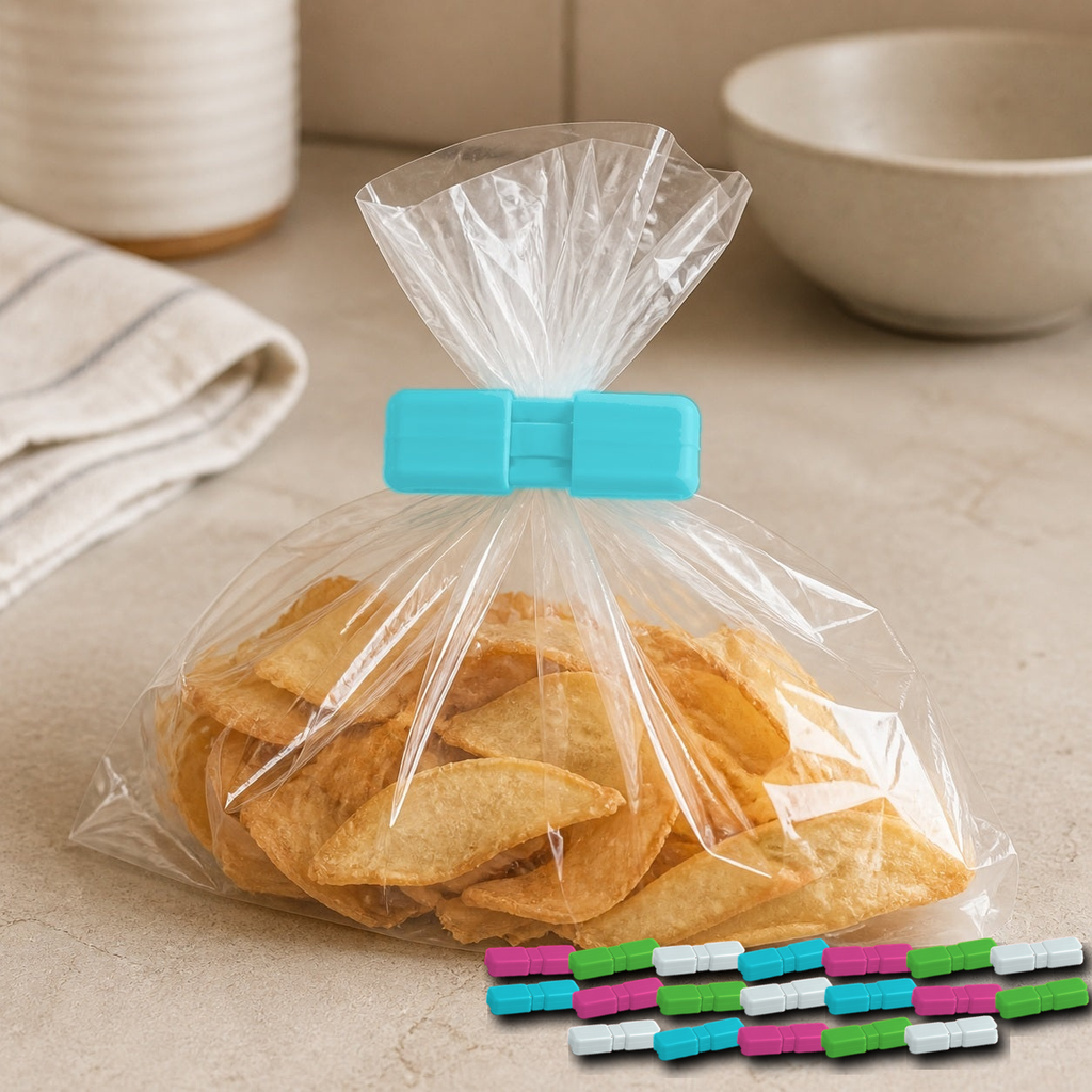 Cozy Haven Food Bag Sealing Clips - Mixed Colors - 20 Piece Set exact pack count on kitchen counter