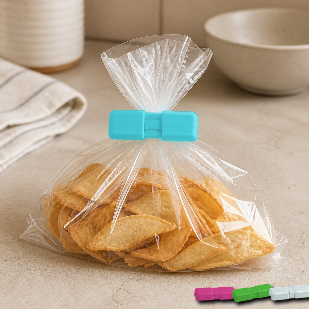 Cozy Haven Food Bag Sealing Clips - Mixed Colors - 4 Piece Set exact pack count on kitchen counter