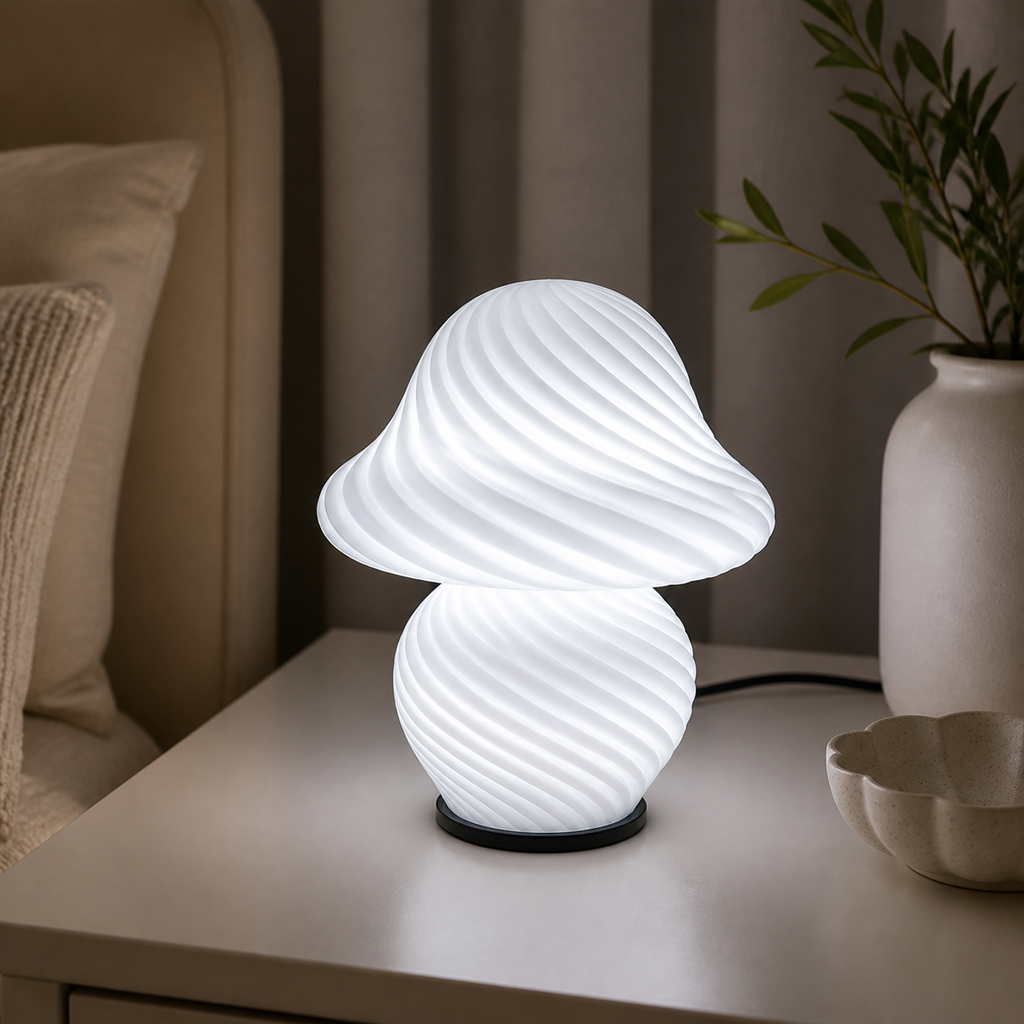 Cozy Haven Mushroom Pleated Bedside Table Lamp - White