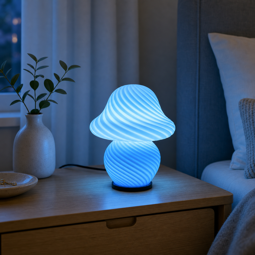 Cozy Haven Mushroom Pleated Bedside Table Lamp - Blue