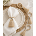 Cozy Haven Tassel Napkin Rings - 4 Piece Set - gold natural tassel napkin rings table setting