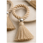 Cozy Haven Tassel Napkin Rings - 4 Piece Set - gold natural tassel napkin ring detail