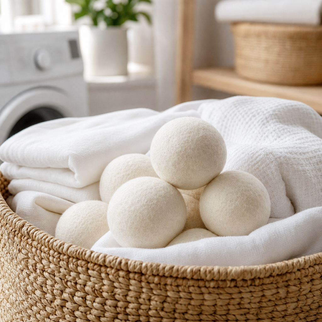 Cozy Haven Natural Wool Dryer Balls - laundry basket lifestyle