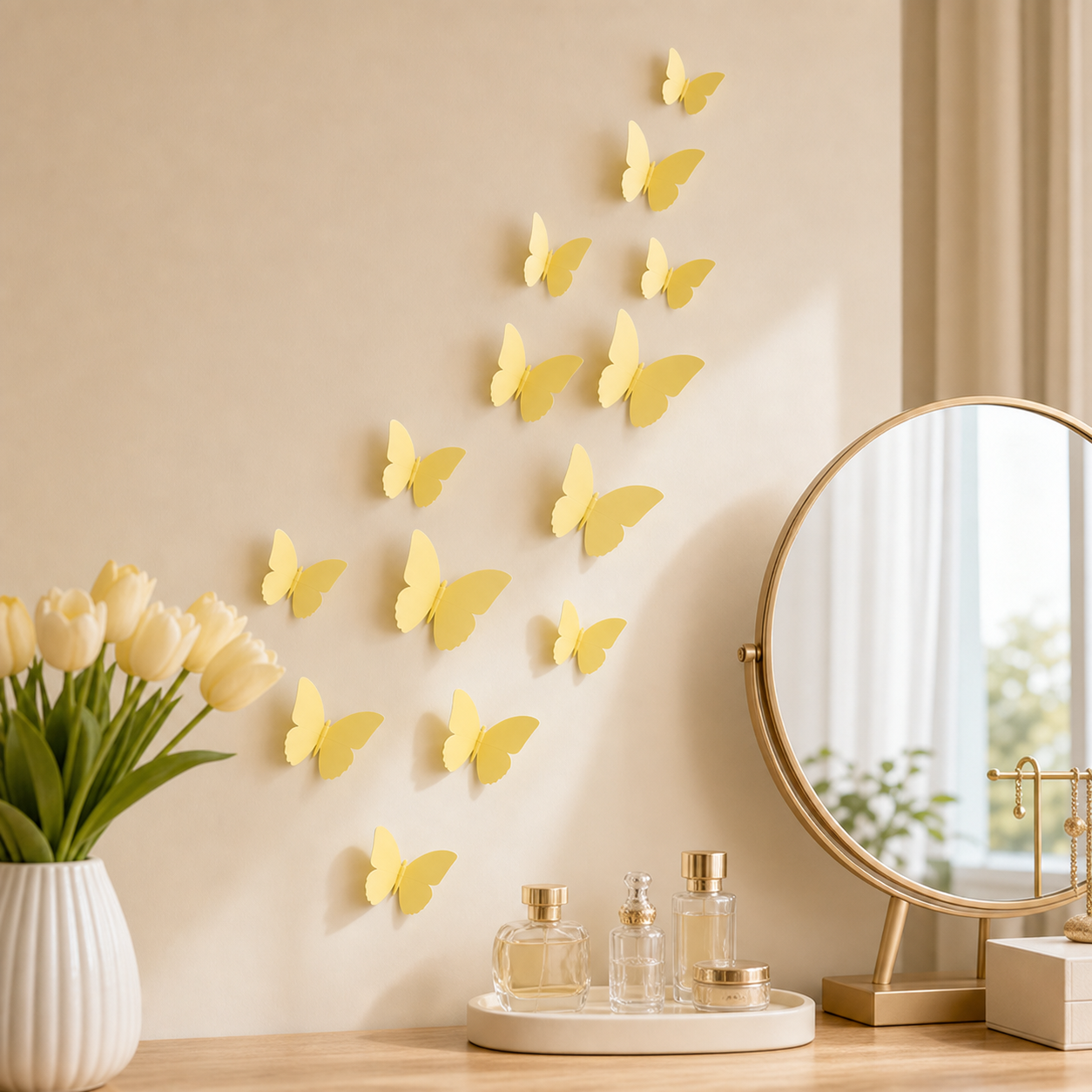 Cozy Haven 12-Piece 3D Butterfly Wall Sticker Set styled wall view 6