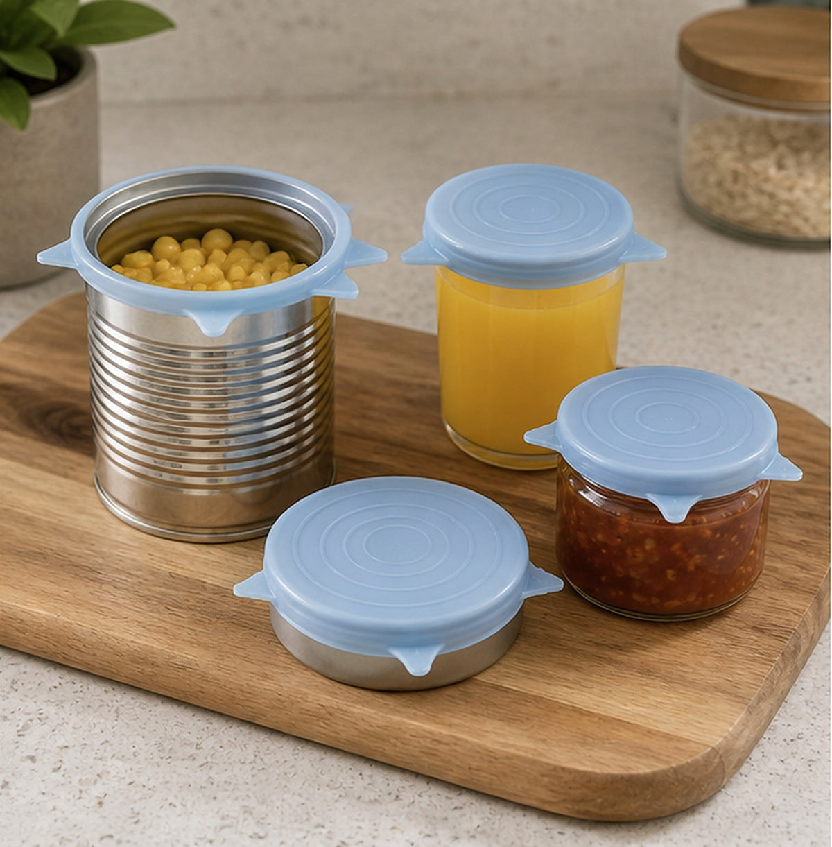 Cozy Haven Pastel Silicone Can Covers styled in a home setting