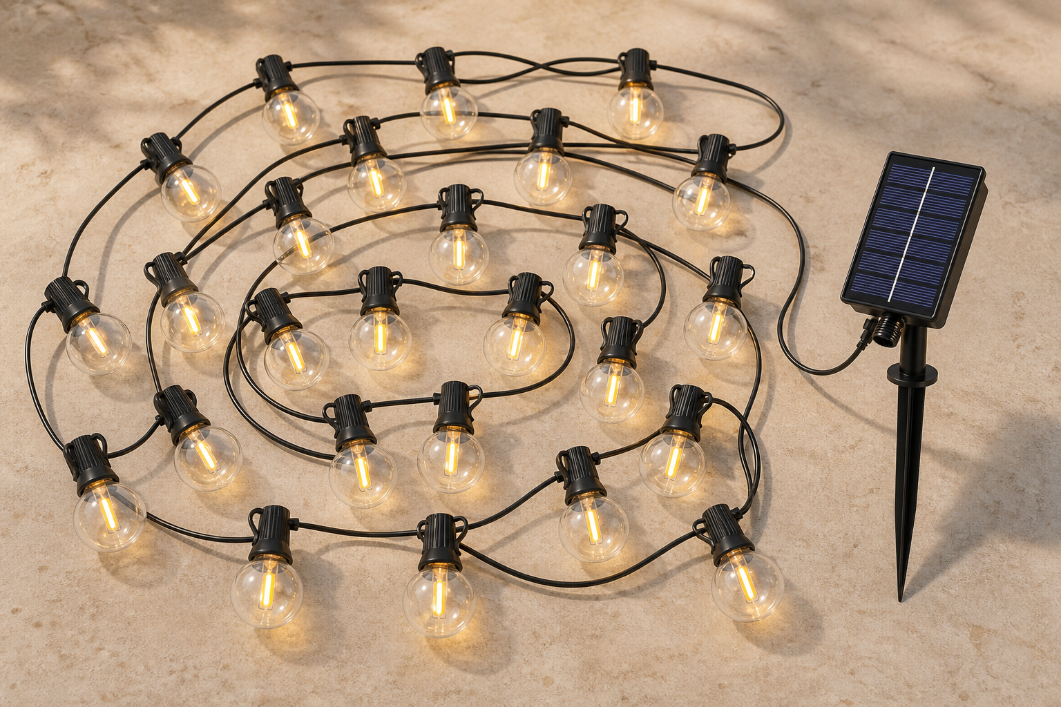 Patio Solar G40 Globe String Lights — full strand with solar panel