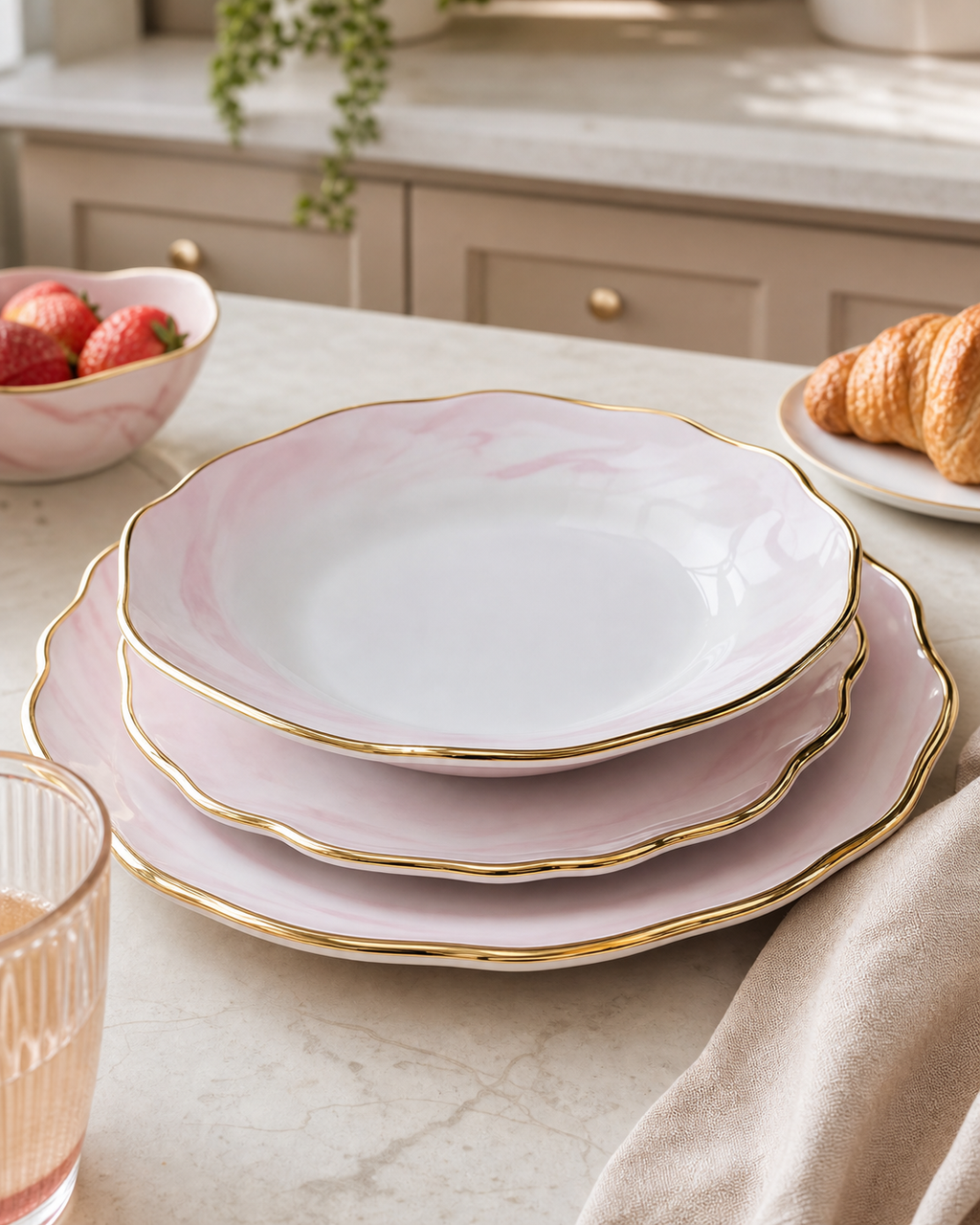 Cozy Haven Pink Marble Dinnerware Collection lifestyle image 2
