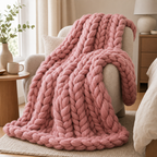 Cozy Haven Chunky Soft Knitted Throw Blanket - Pink