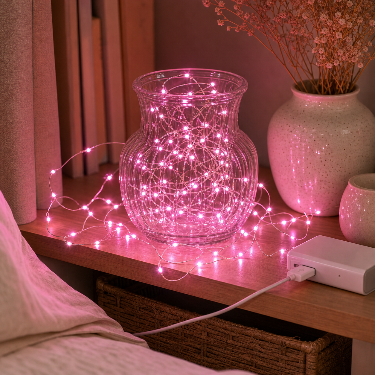 Cozy Haven USB Copper Wire Fairy Lights lifestyle image 5 for Pink - 1 m USB; Pink - 2 m USB; Pink - 3 m USB