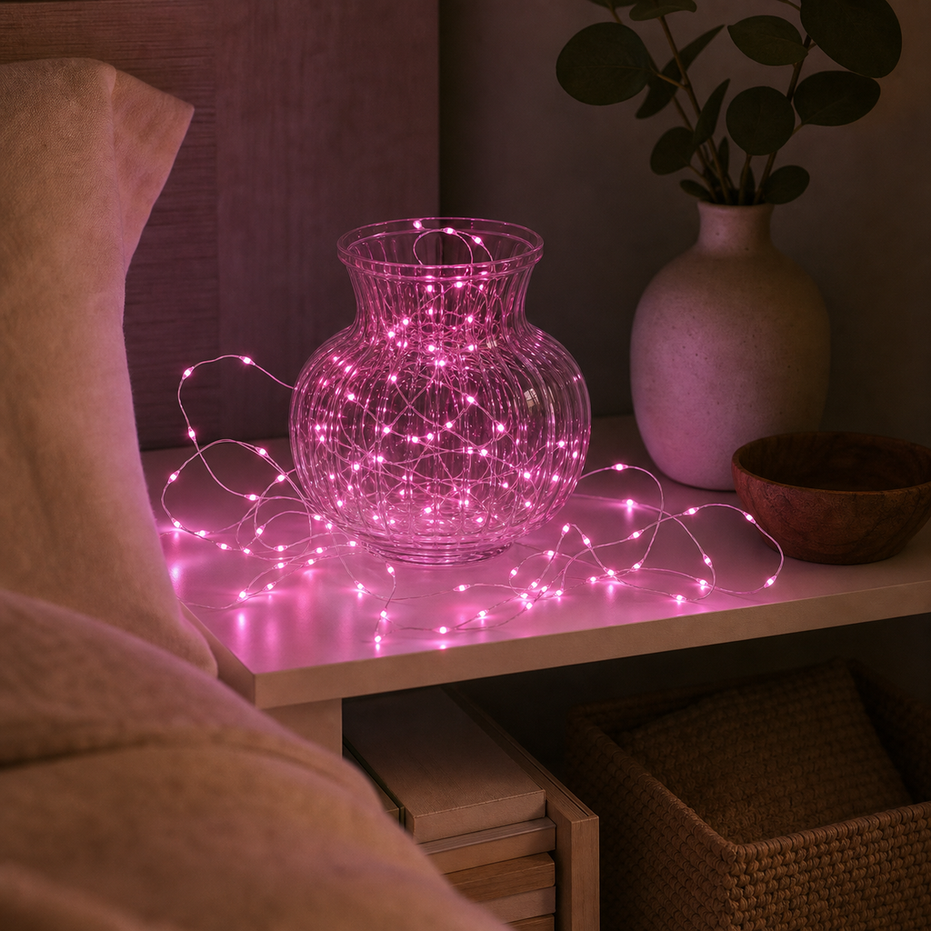 Cozy Haven Battery Copper Wire Fairy Lights lifestyle image 6 for Pink