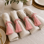 Cozy Haven Tassel Napkin Rings - 4 Piece Set - pink tassel napkin rings 4-piece set