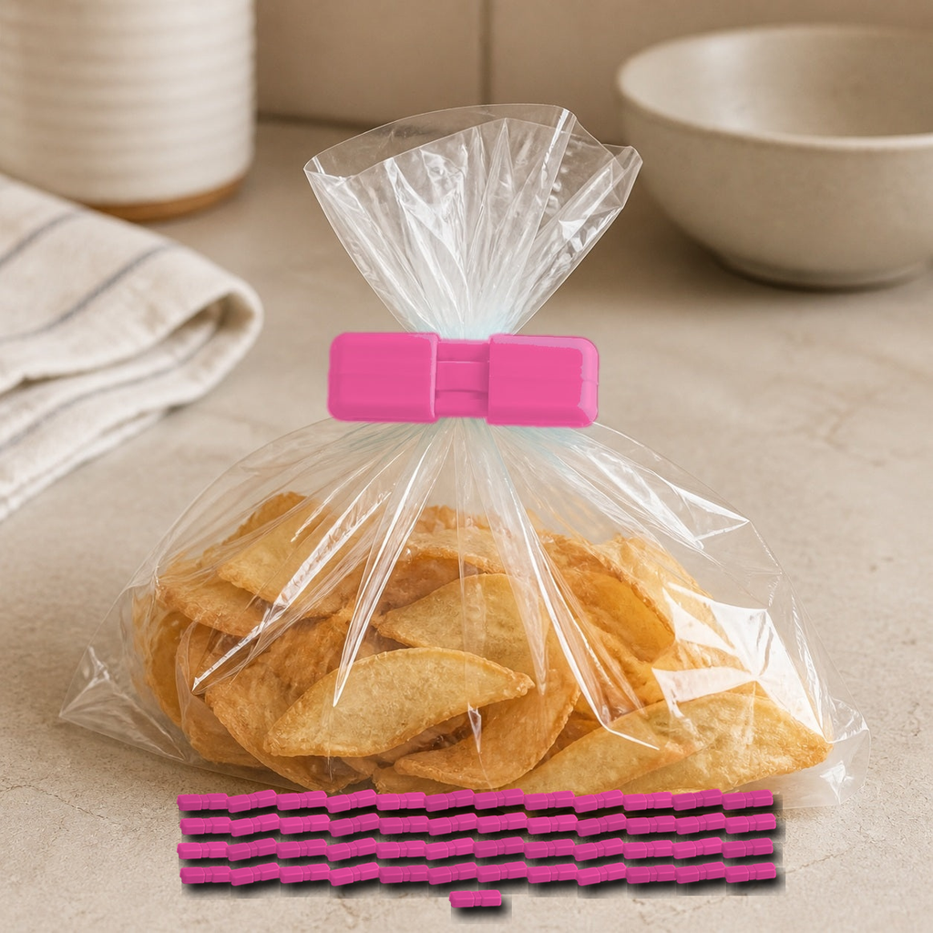 Cozy Haven Food Bag Sealing Clips - Pink - 50 Piece Set exact pack count on kitchen counter