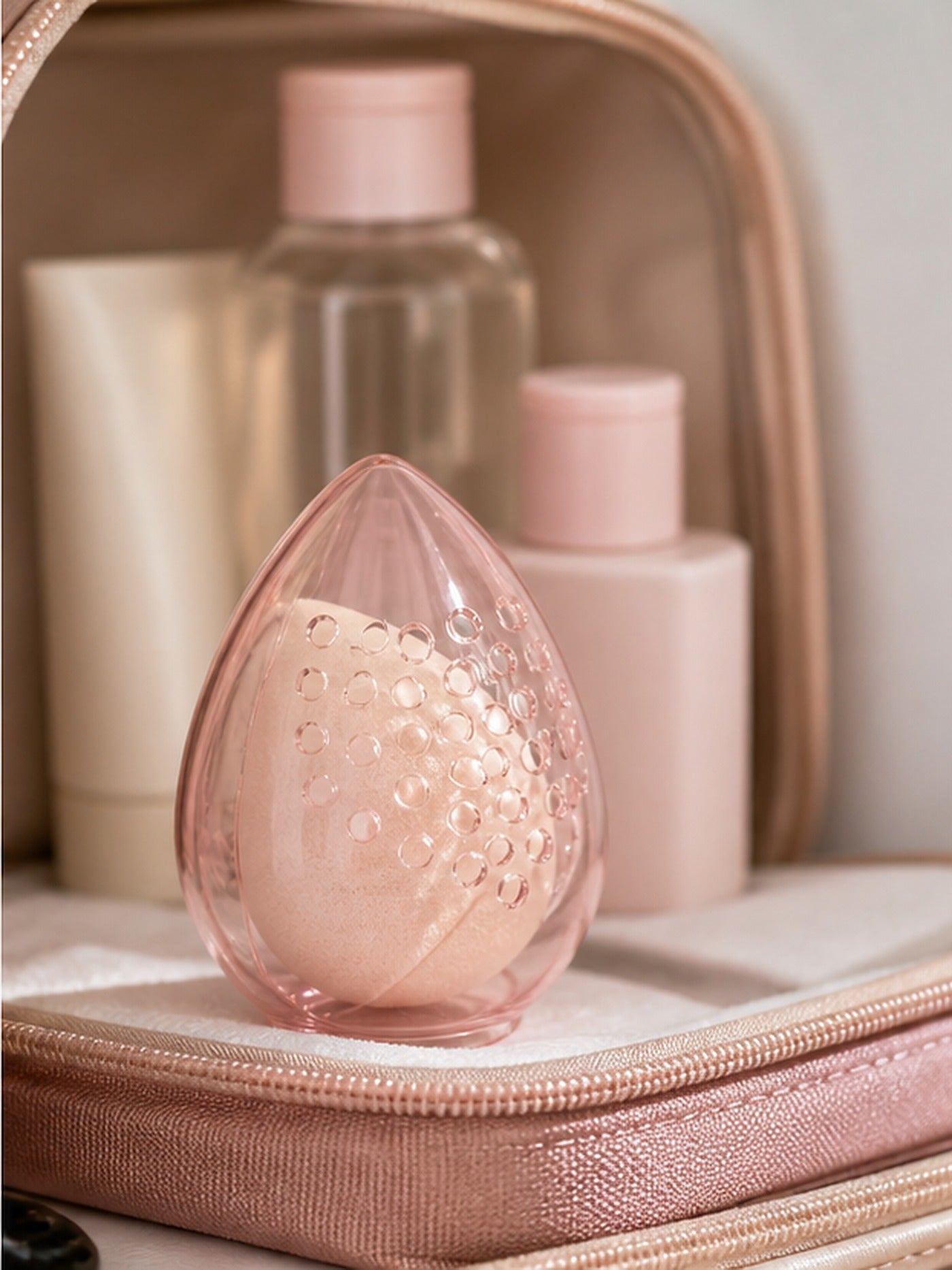Cozy Haven Pink Ventilated Makeup Sponge Holder lifestyle image 3