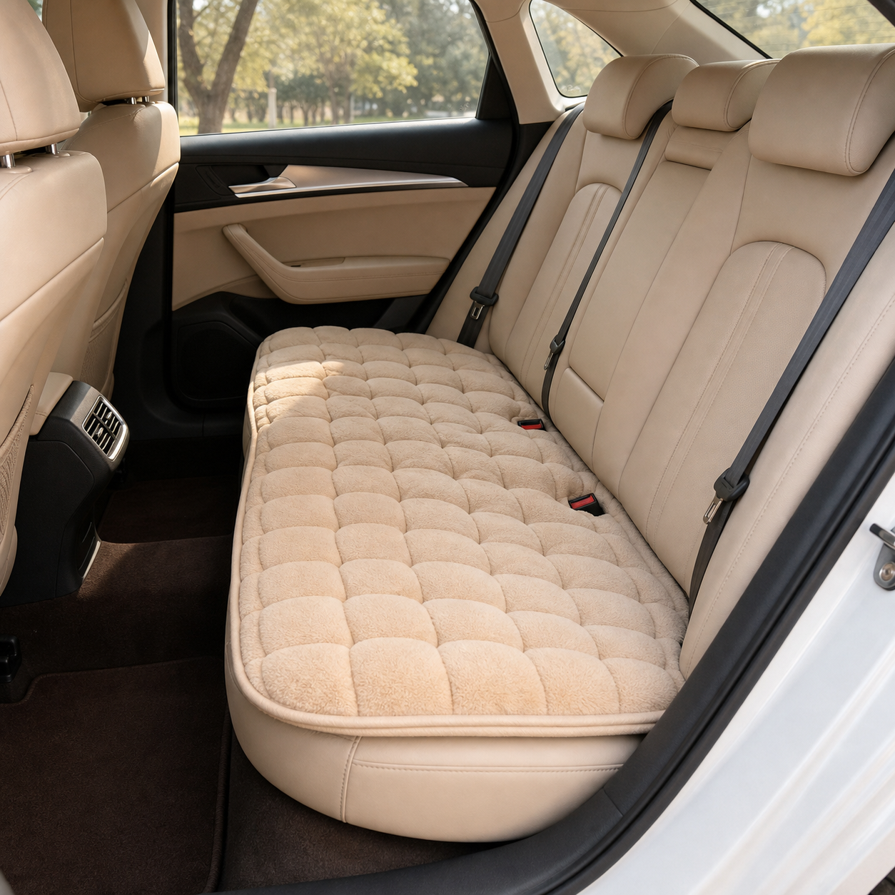 Cozy Haven Plush Car Seat Cushion - Beige Rear Seat - 1 Piece