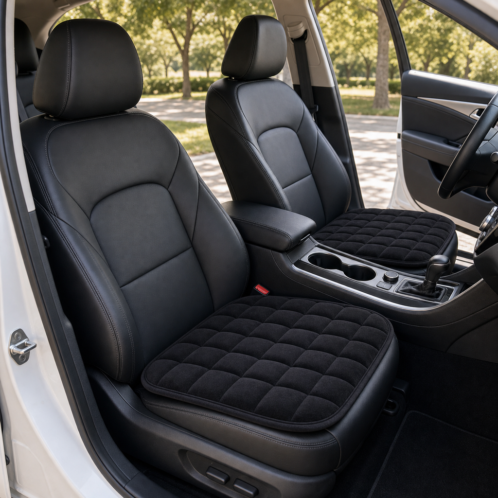 Cozy Haven Plush Car Seat Cushion - Black Front Seat - 2 Pieces