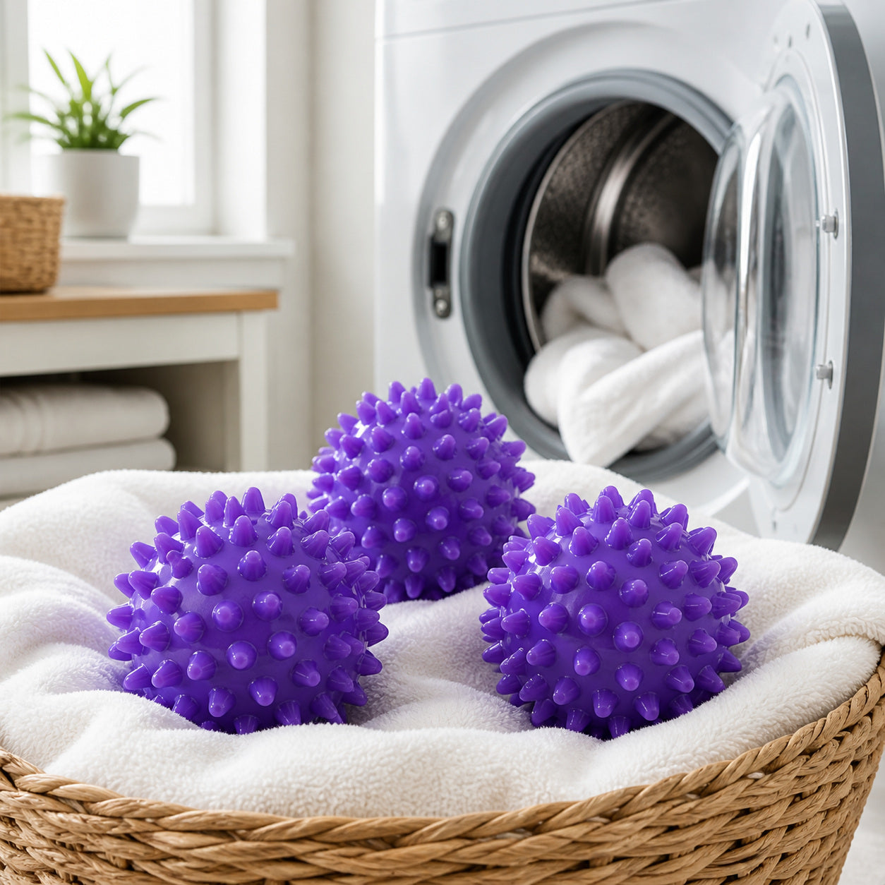 Cozy Haven Purple Reusable Laundry Ball - 3 Pieces exact lifestyle laundry image