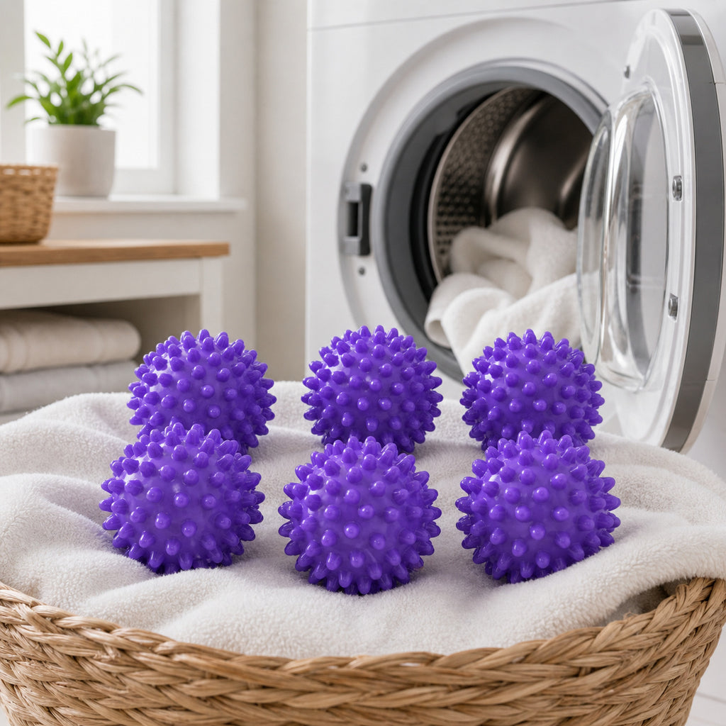 Cozy Haven Purple Reusable Laundry Ball - 6 Pieces exact lifestyle laundry image