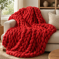Cozy Haven Chunky Soft Knitted Throw Blanket - Red